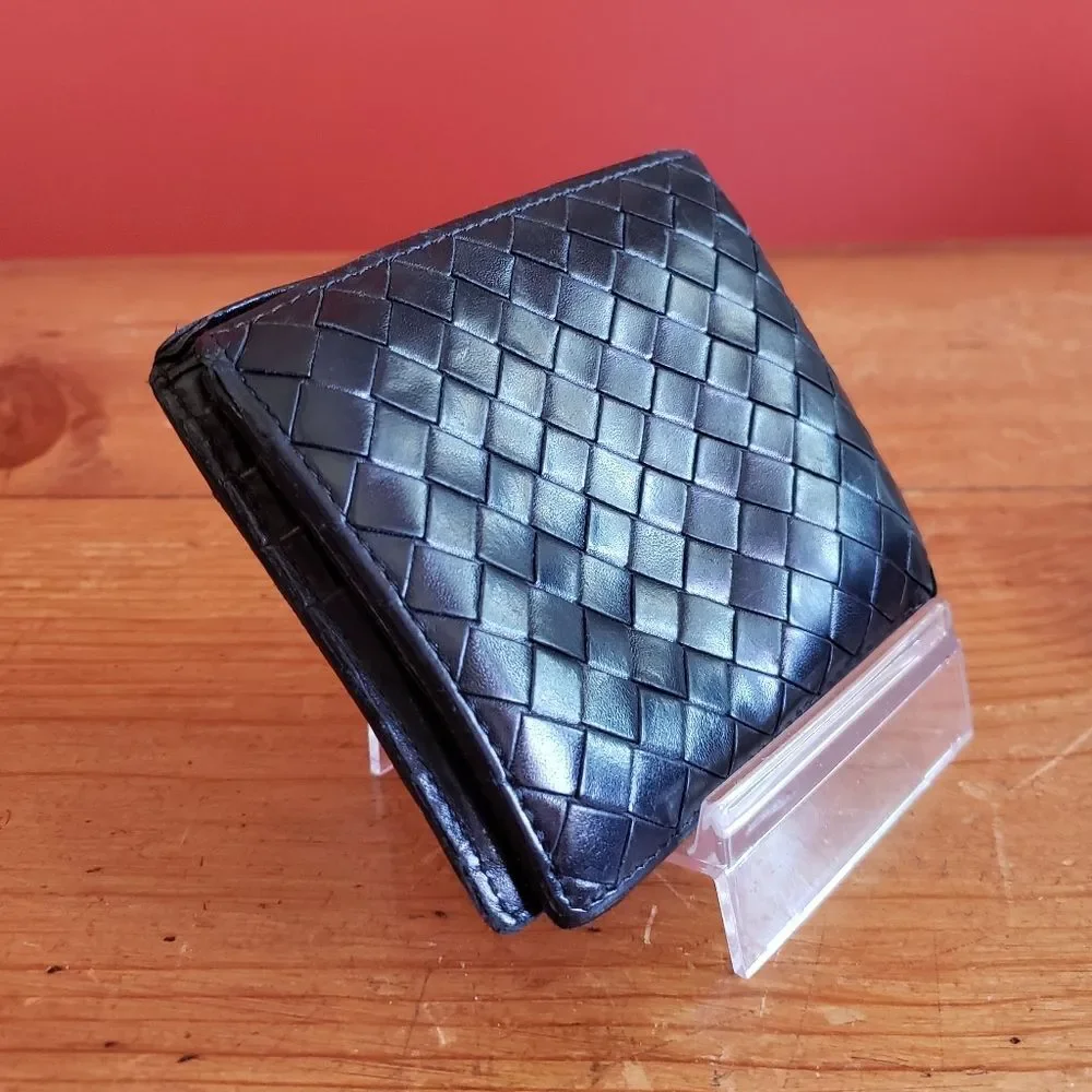 Bottega Veneta Intrecciato Weave Lambskin Bifold Wallet Black Men Unisex